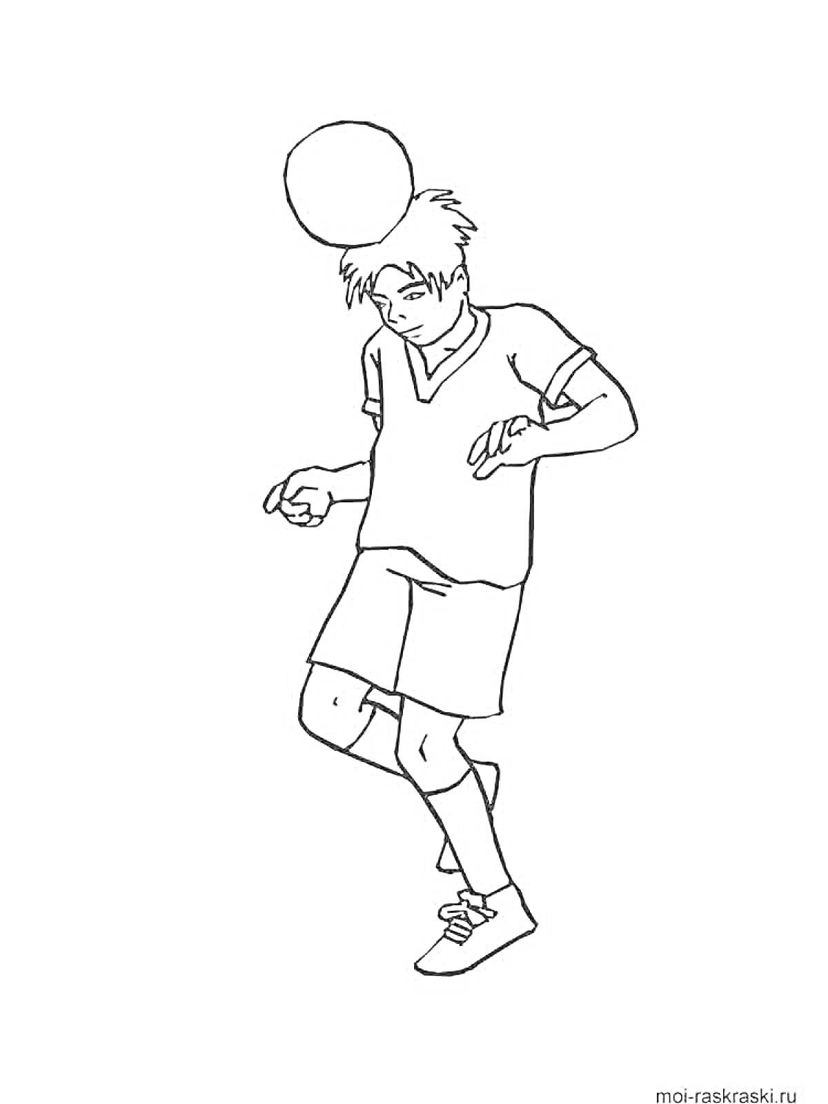 Раскраска Человек, играющий в футбол, отбивает головой мяч