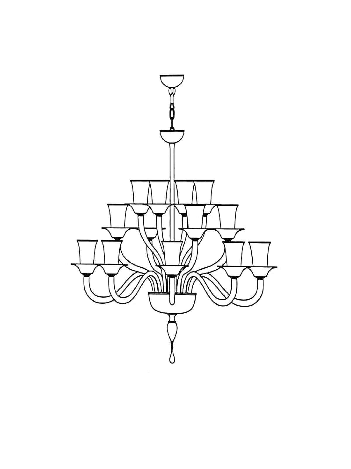 Раскраска Двухъярусная люстра с шестнадцатью лампами и декоративной подвеской