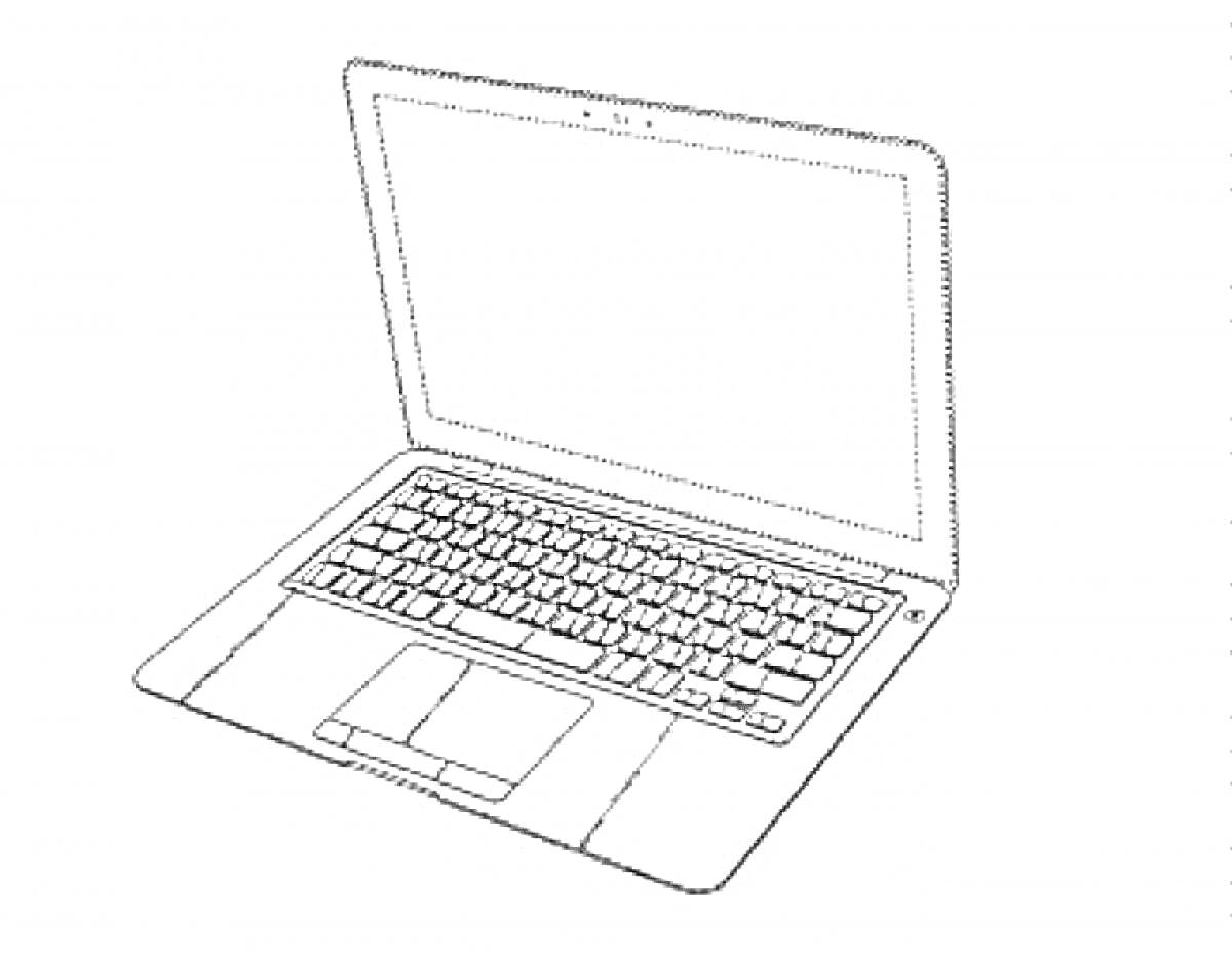 На раскраске изображено: Ноутбук, Клавиатура, Экран, Компьютер, Офис, Работа, Клавиши