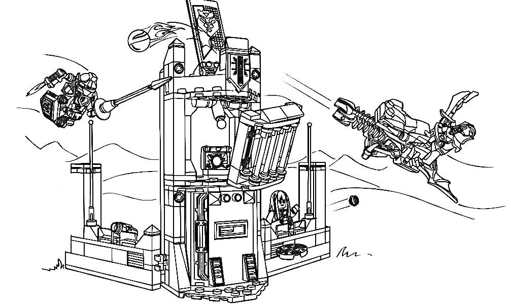 Лего Нексо Найтс сражение у крепости с рыцарями на летательных аппаратах