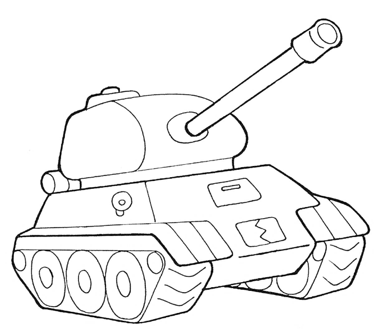 Танковый бой: танк с пушкой, кормовая часть танка, передние и задние гусеницы
