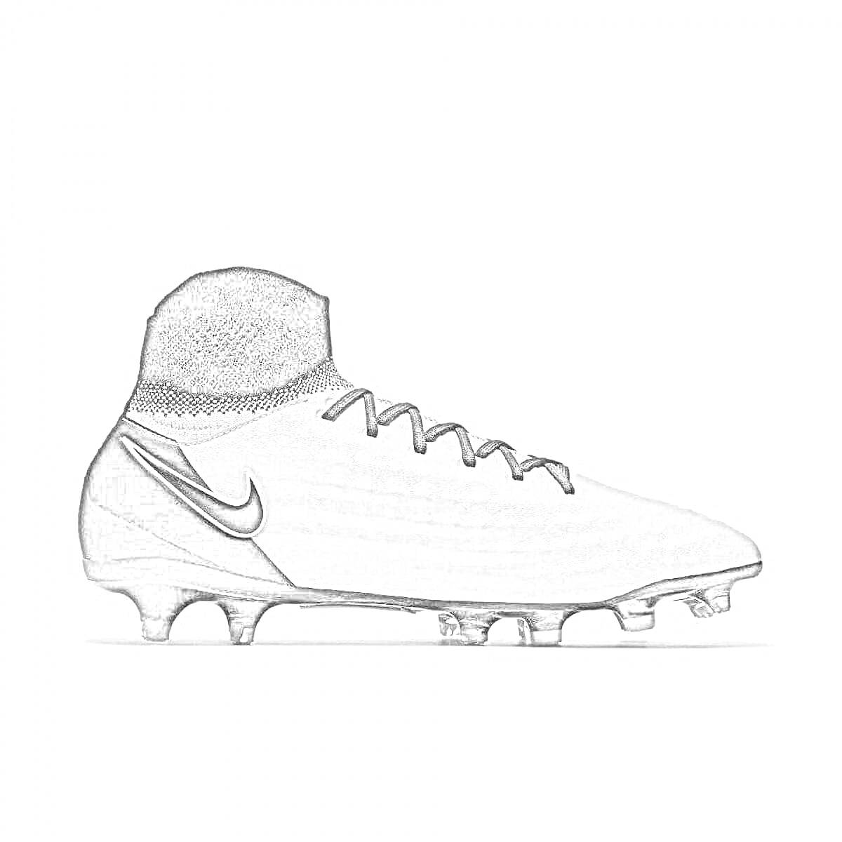 На раскраске изображено: Бутсы, Nike, Футбол, Спортивная обувь, Шипы