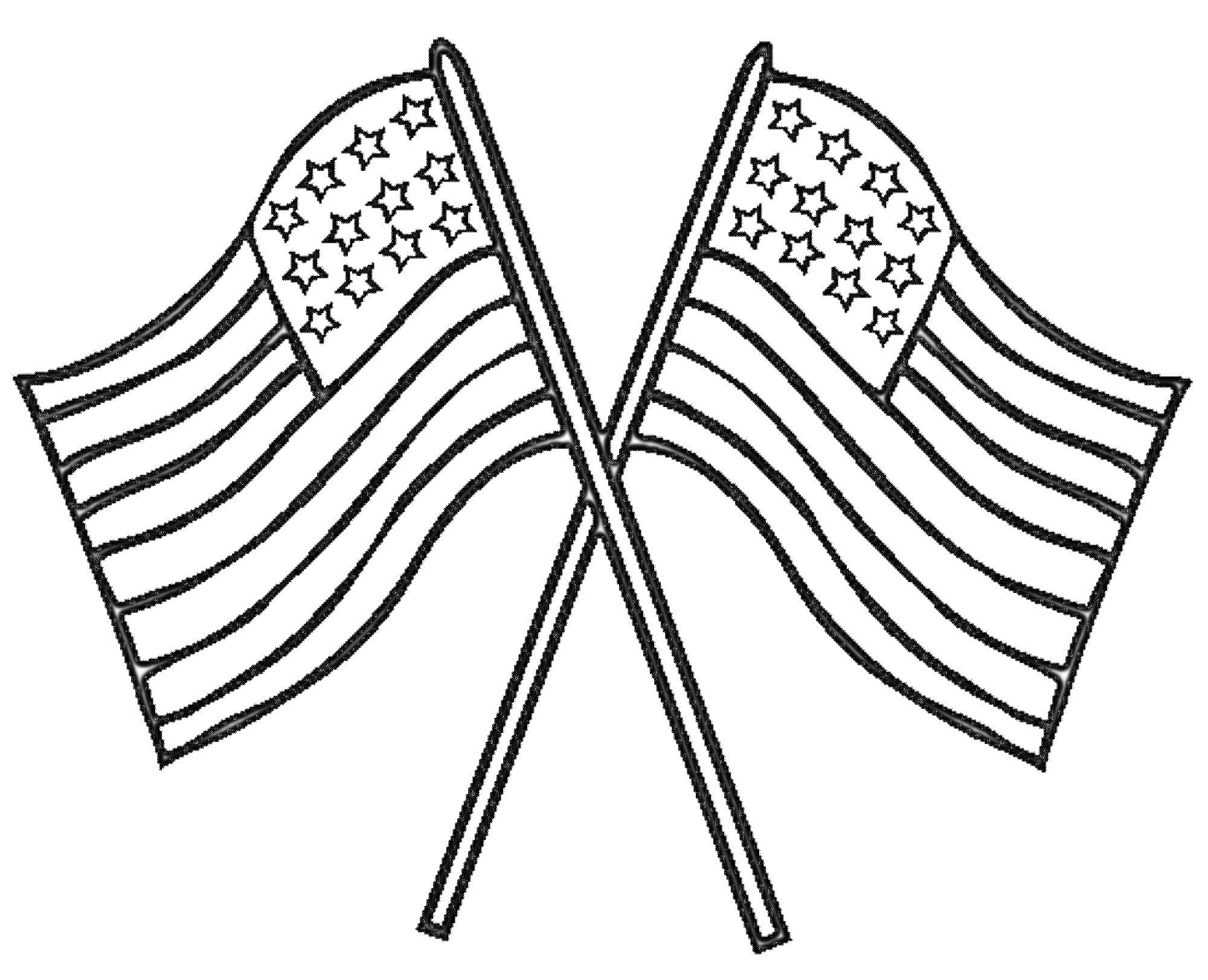 Раскраска Две пересекающиеся американские флаги с полосами и звездами