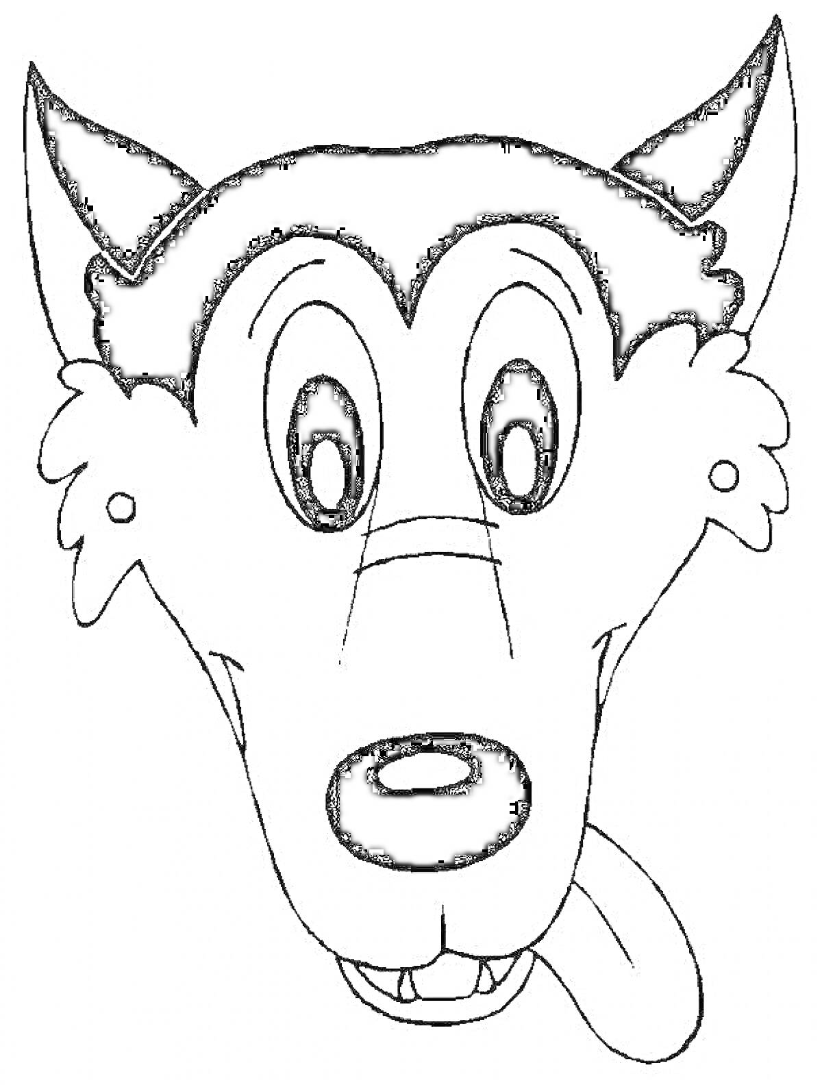 Раскраска Раскраска маска волка с высунутым языком