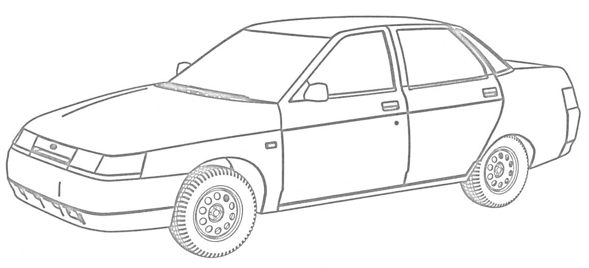 Раскраска Седан Лада ВАЗ с четырьмя дверями и двумя боковыми зеркалами заднего вида