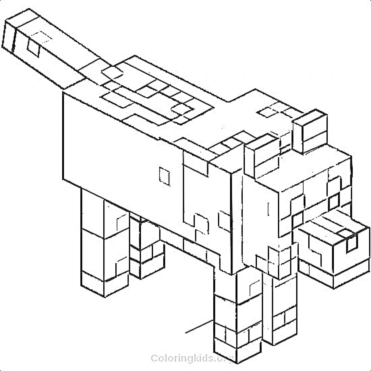 Раскраска Собака из Майнкрафта с пиксельной текстурой