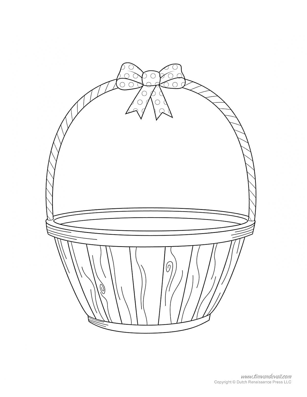 На раскраске изображено: Корзина, Бант, Ручка, Для детей