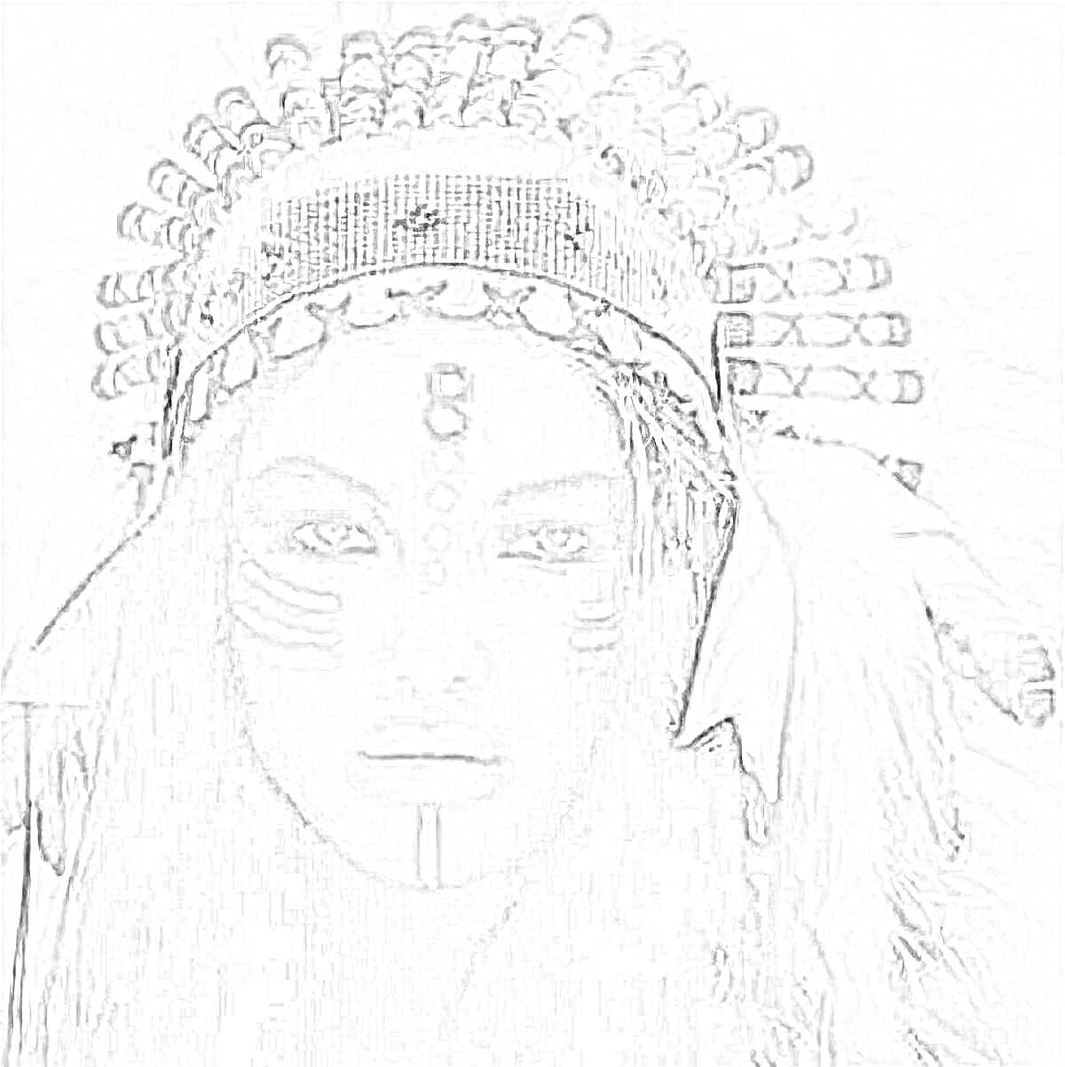 На раскраске изображено: Индейцы, Перья, Лицо, Грим, Головные уборы, Традиционные наряды