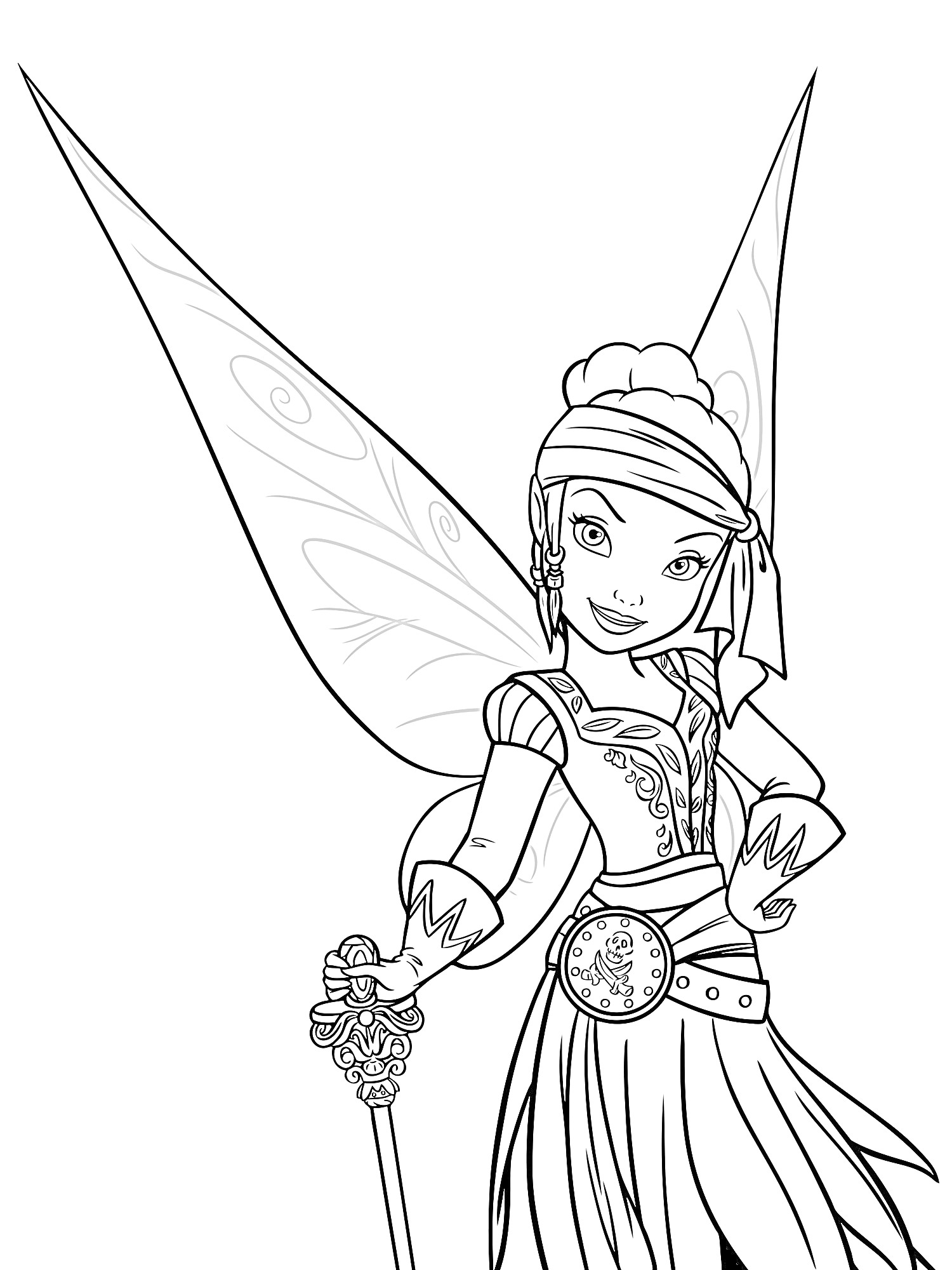 Раскраска Фея Динь-Динь в костюме пирата с крыльями и мечом