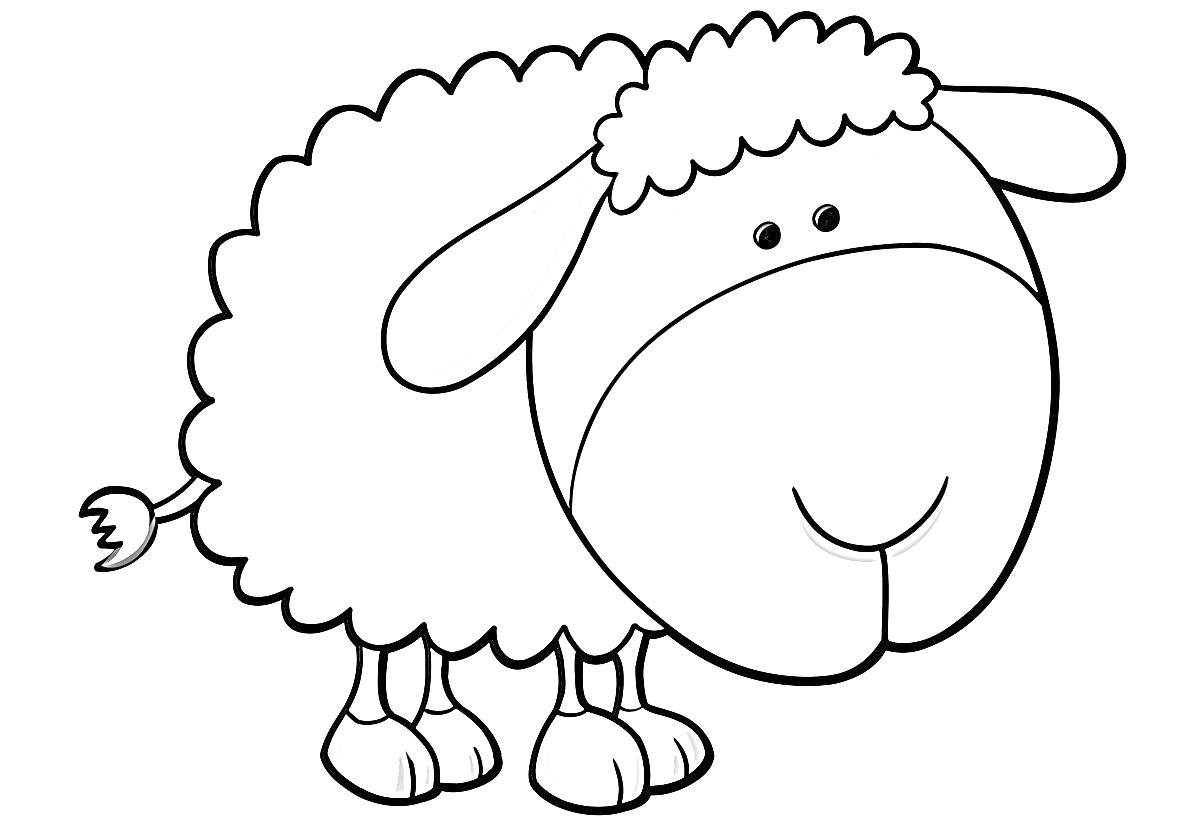 Раскраска Раскраска с изображением овцы с ушами, глазами, носом, ртом, хвостом и ногами
