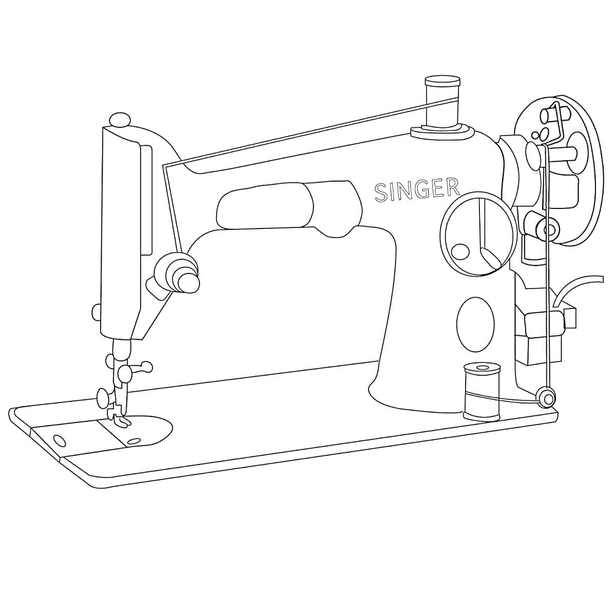 Раскраска Швейная машина Singer с платформой и катушкодержателями
