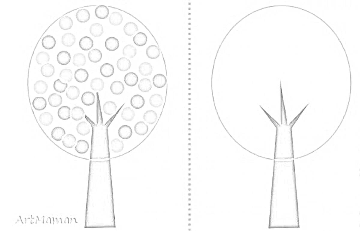 Раскраска Дерево с кружками для пальчиковых красок