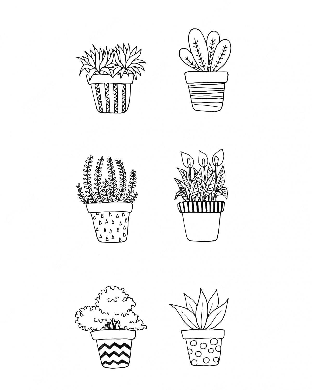 Раскраска Раскраска наклейки эстетичные с растениями в горшках, включающая кактусы, суккуленты и цветы