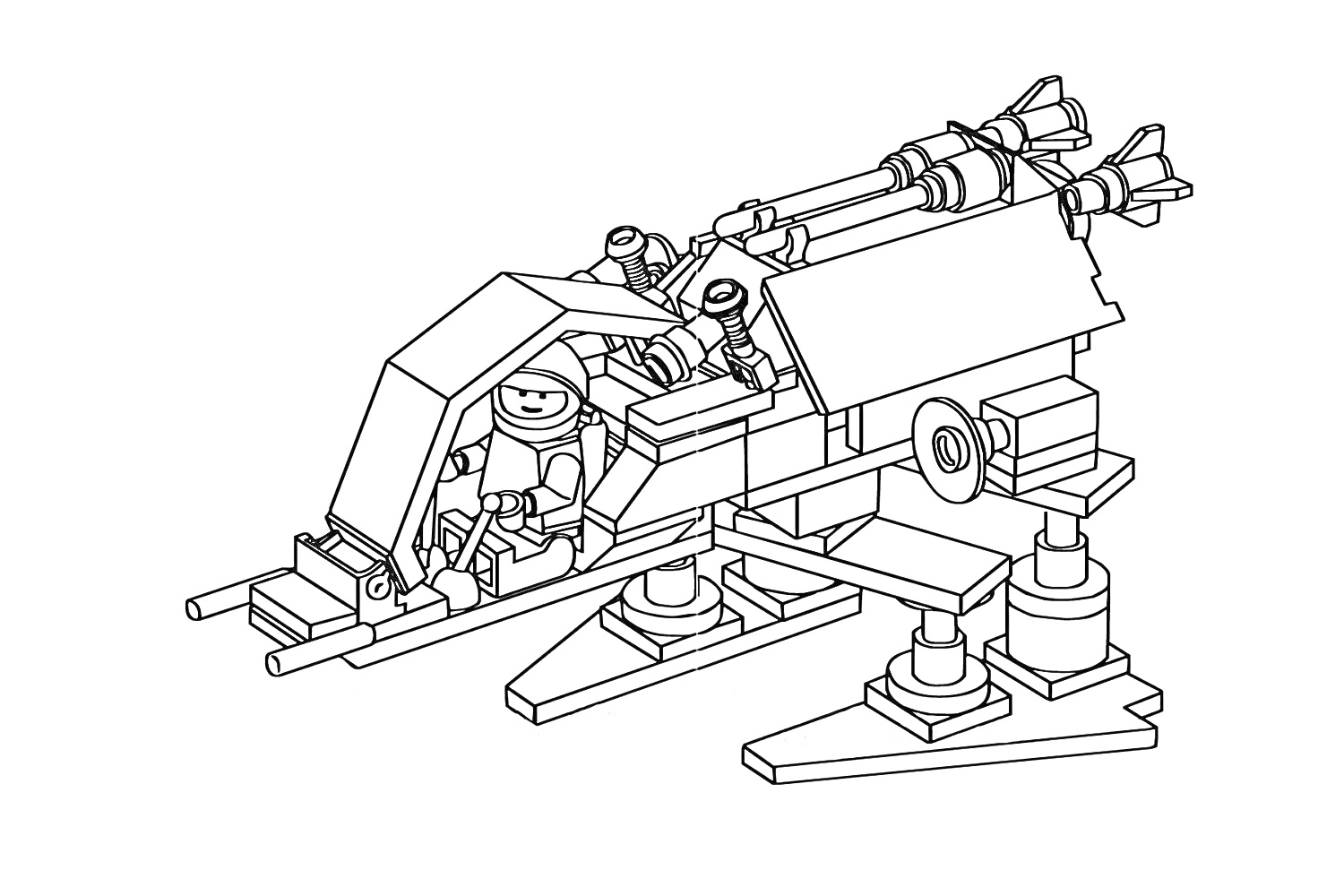 На раскраске изображено: Человек, Игрушки, Конструктор, Лего, Ракета