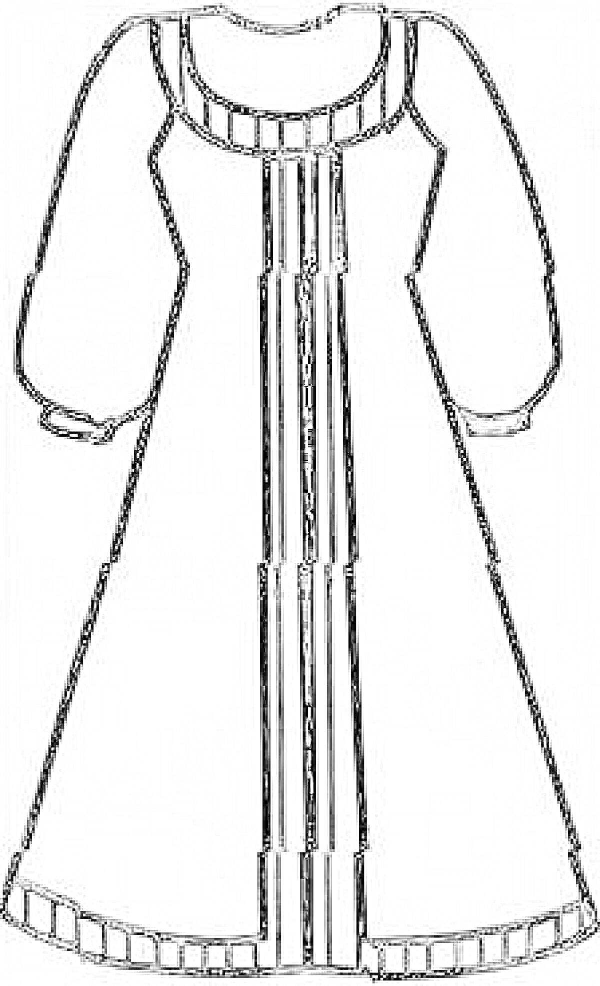 Раскраска с изображением сарафана с длинными рукавами и декоративными полосками