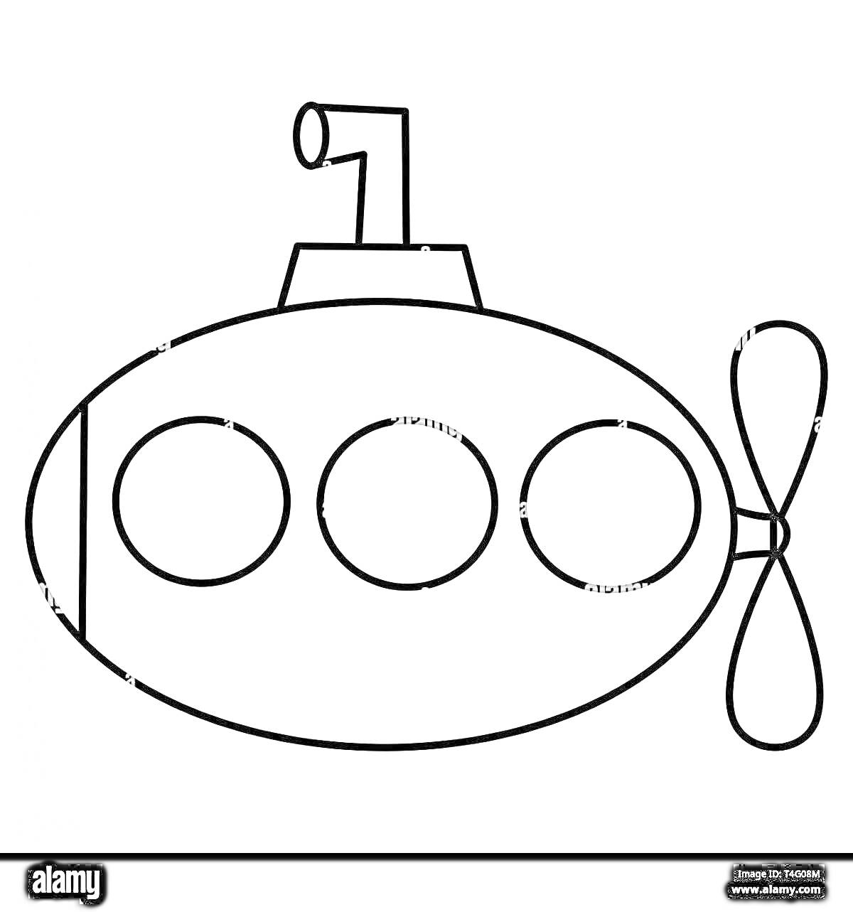 Раскраска подводная лодка с перископом и тремя иллюминаторами