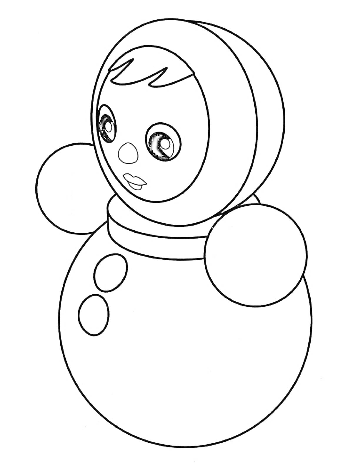 Раскраска Неваляшка с округлым телом, большими глазами и круглым носом