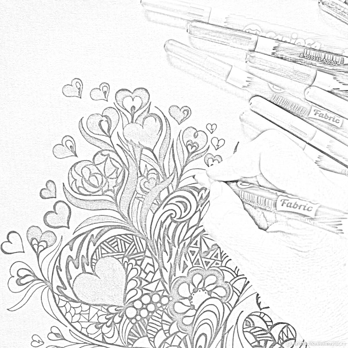 Раскраска Черно-белая раскраска с узорами и фломастерами для антистресс