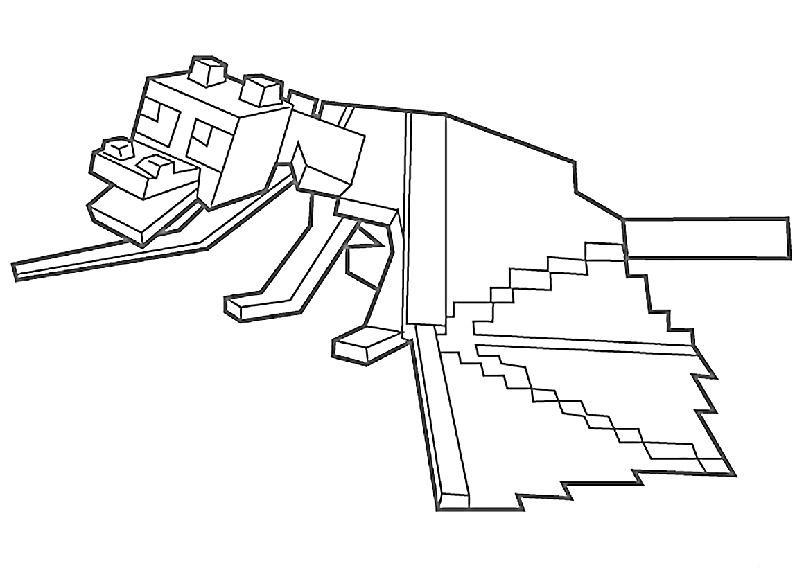 Раскраска Дракон в Майнкрафт, держащий язык и поднявшийся на задние лапы