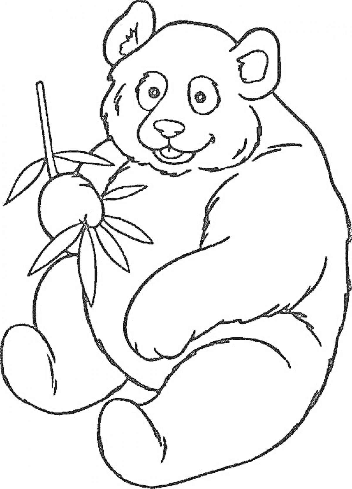 Раскраска Медведь с веткой бамбука