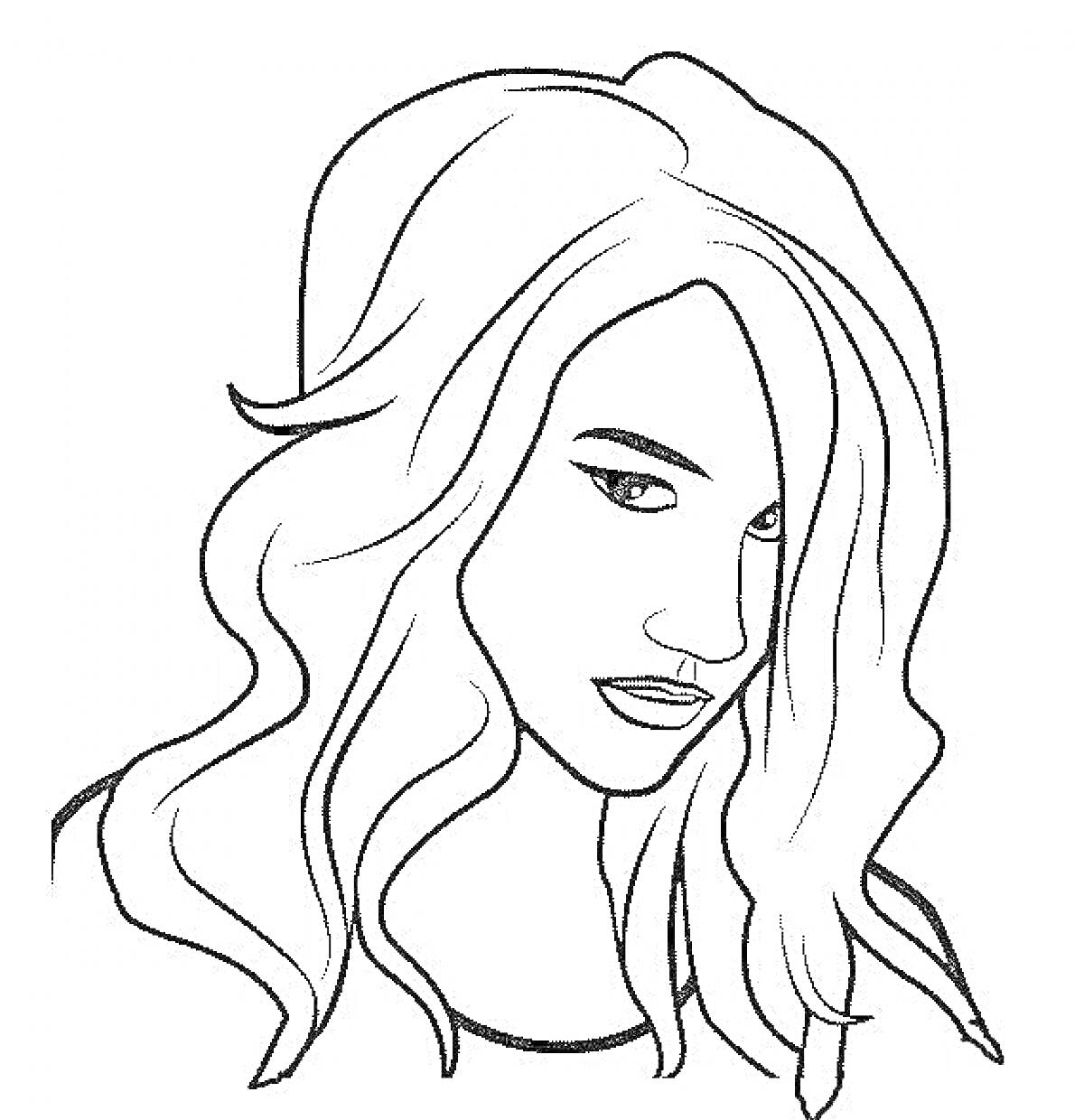 Раскраска Портрет девушки-блогера с длинными волнистыми волосами