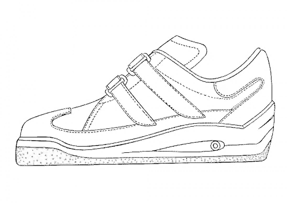 Раскраска Кроссовок на липучках с прорисованными деталями подошвы и швами