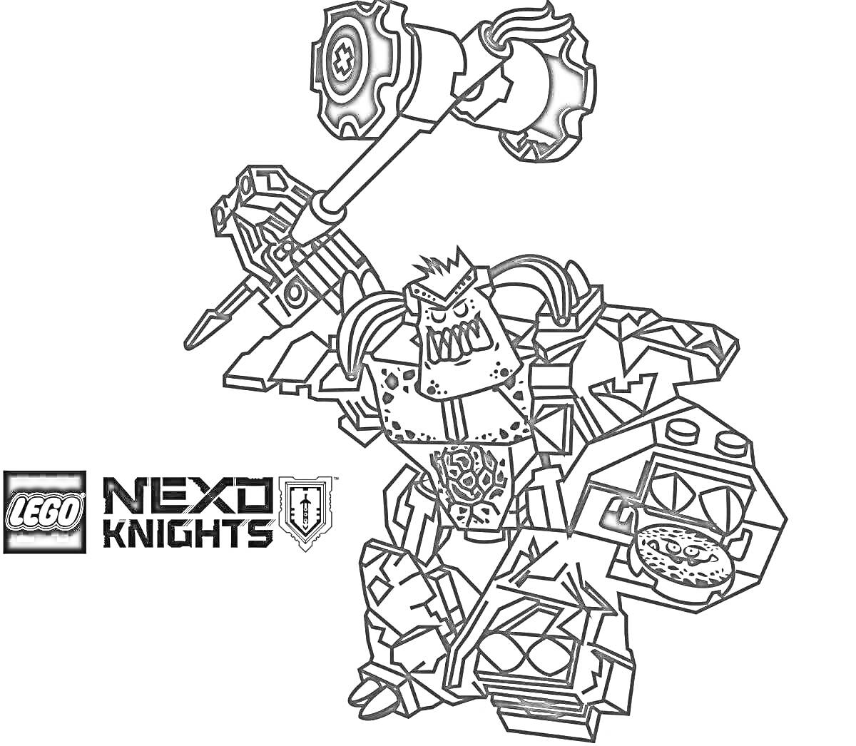 Раскраска Робот с огромным молотом из LEGO Nexo Knights, логотип 