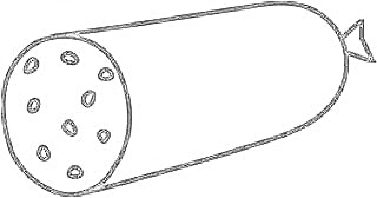Раскраска Колбаса с нарезанным ломтиком и горошками внутри