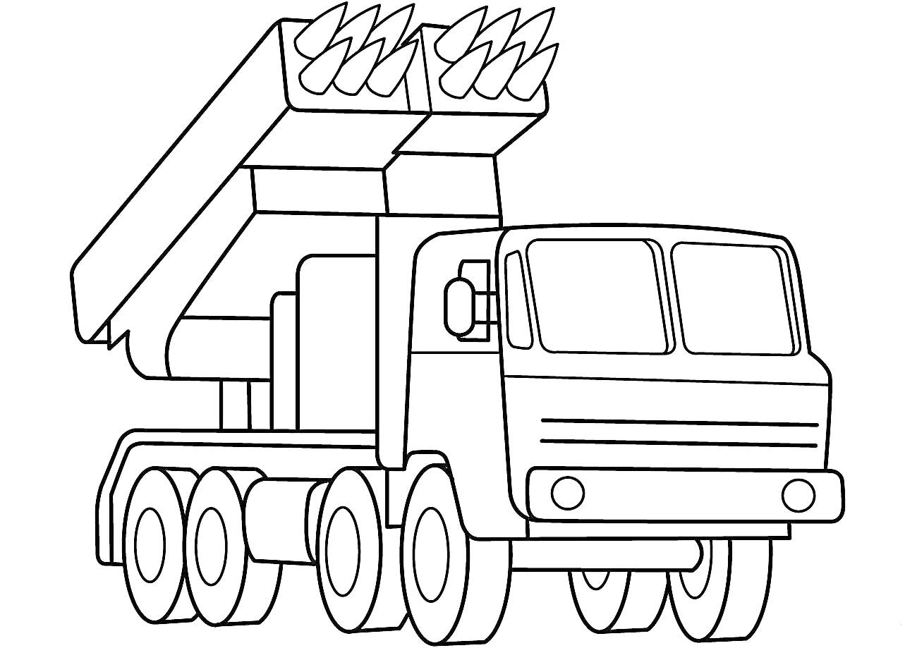 Раскраска Ракетная установка на грузовике с шестью колесами