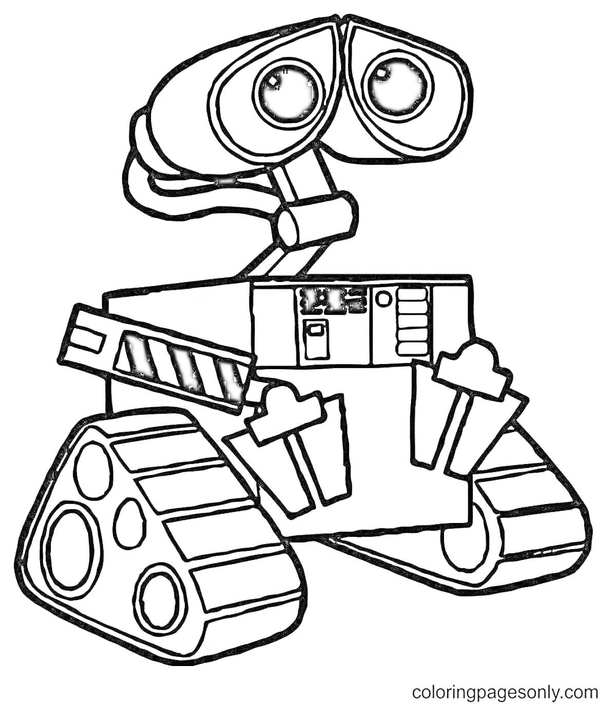 Раскраска Робот с большими глазами на гусеницах