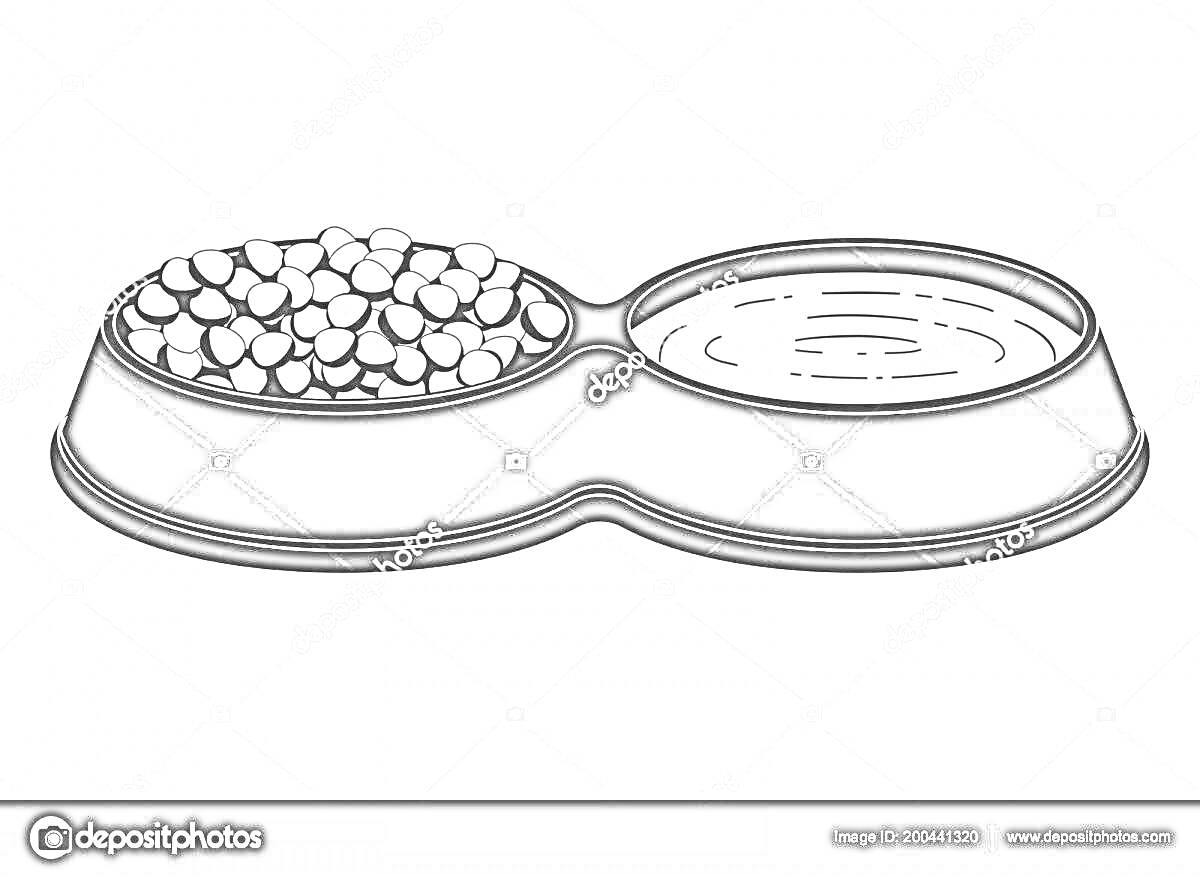 Раскраска Миска с кормом и водой для собак