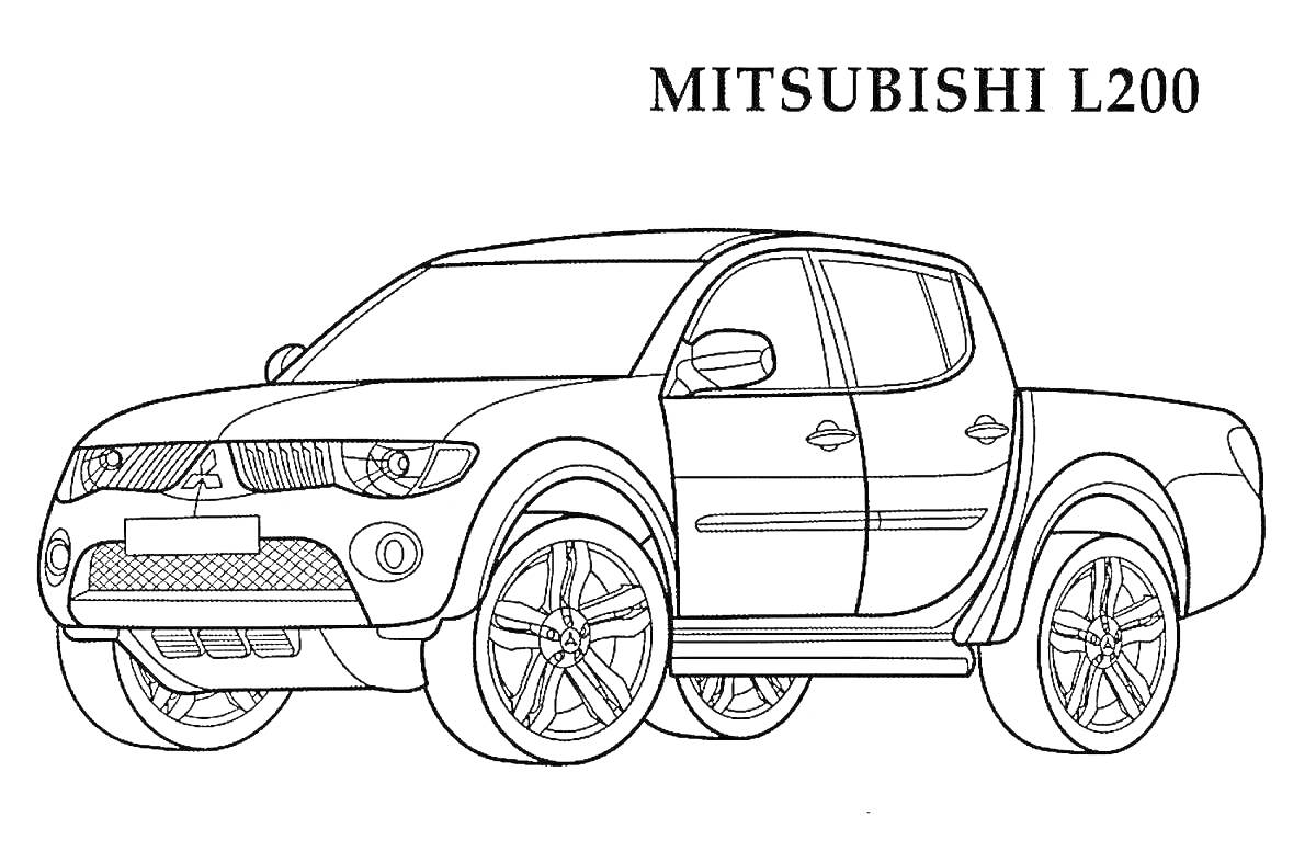 На раскраске изображено: Mitsubishi, Пикап, Транспорт, Без цвета