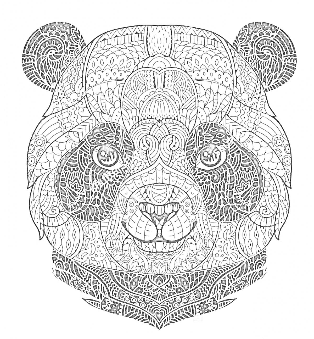 Раскраска Антистресс раскраска - детализированное изображение панду с узорами и орнаментом