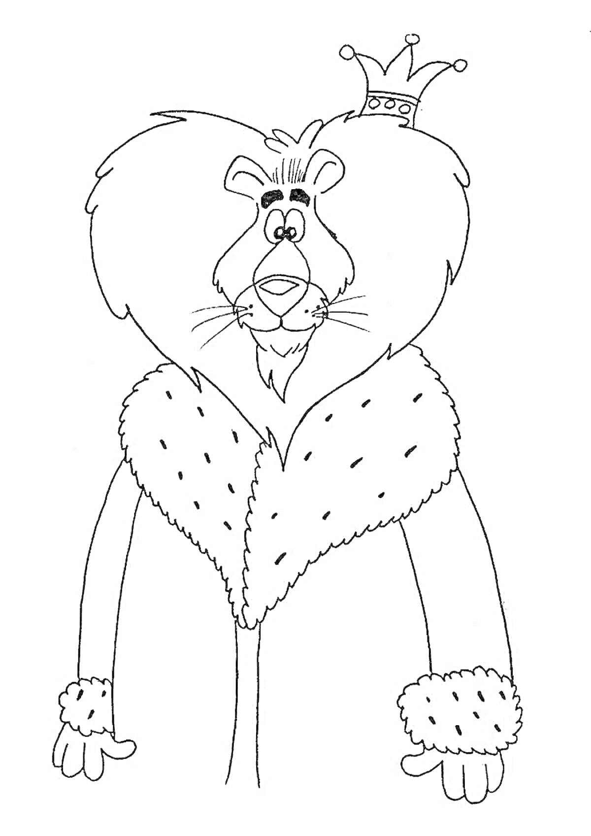 Раскраска Лев-король с короной и мантией
