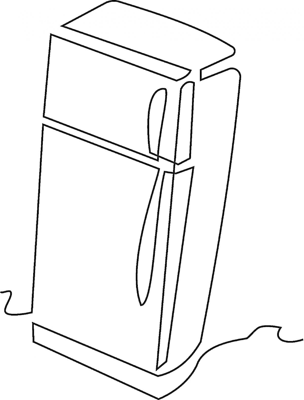 На раскраске изображено: Холодильник, Бытовая техника, Кухня, Линии