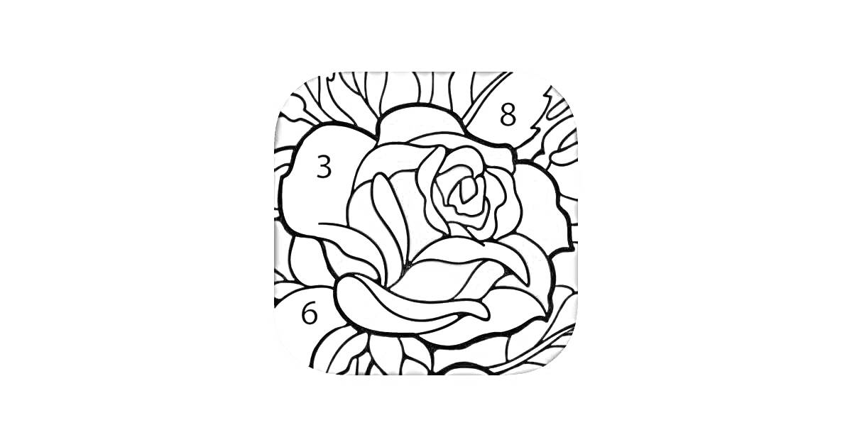 На раскраске изображено: Листья, Хэппи колор, Цветы, Розы, По номерам, Цифры