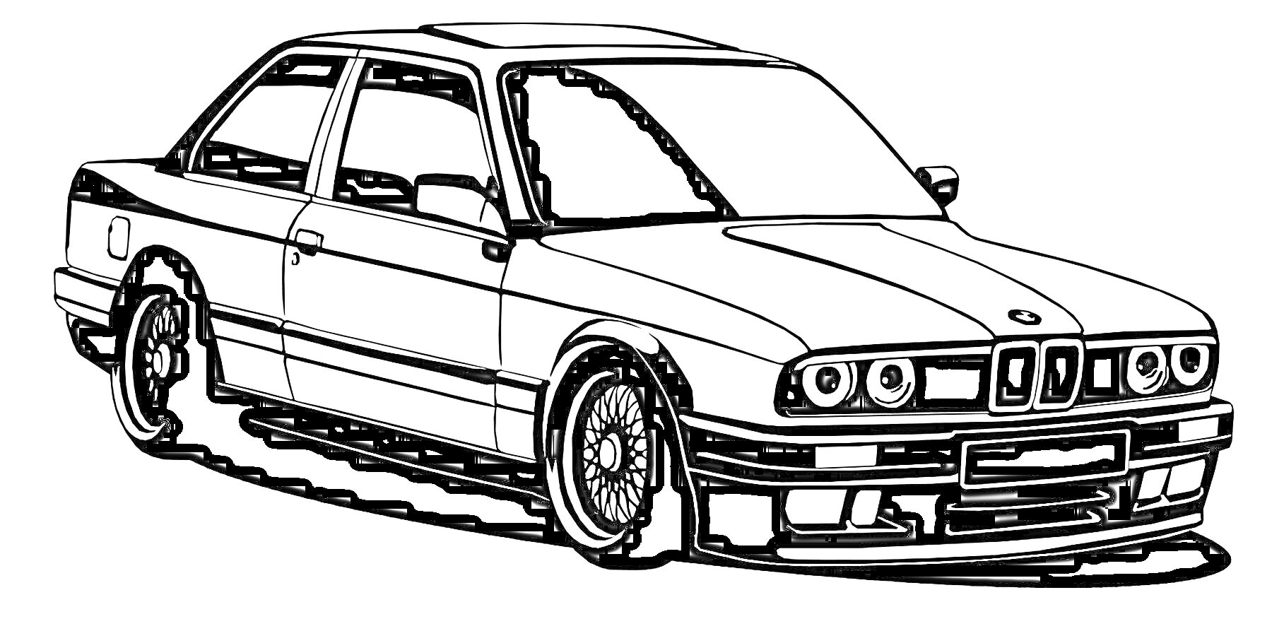 Раскраска Автомобиль BMW E30 (вид сбоку)