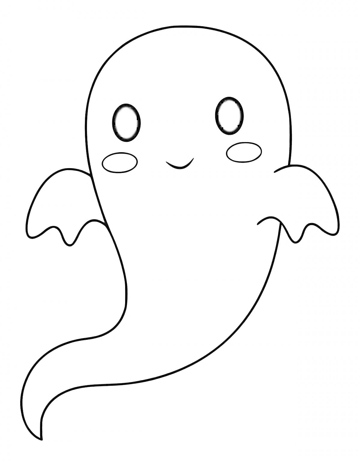 Раскраска Призрак с крылышками, улыбкой и большими глазами