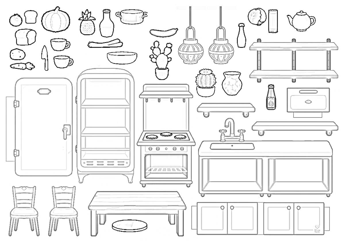 Раскраска Кухонная мебель и предметы