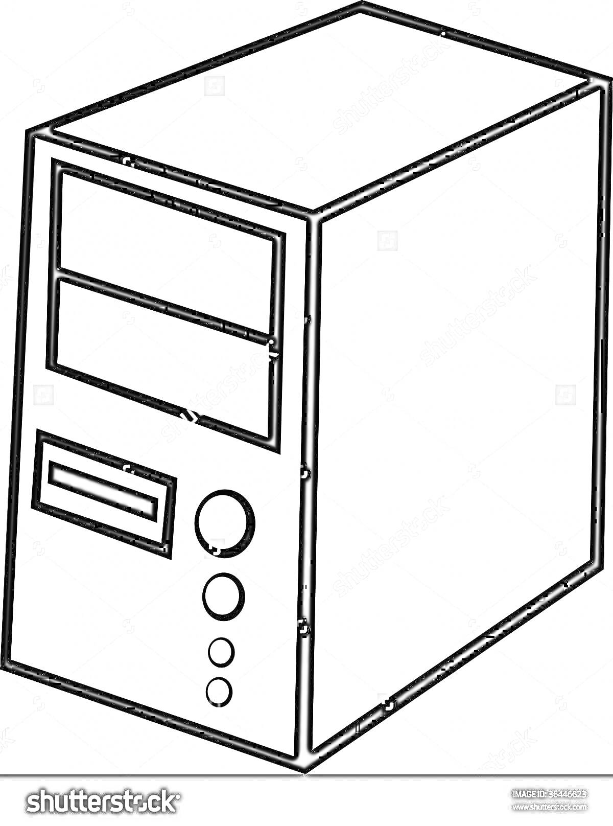 Раскраска Компьютерный корпус/системный блок с дисководом и кнопками