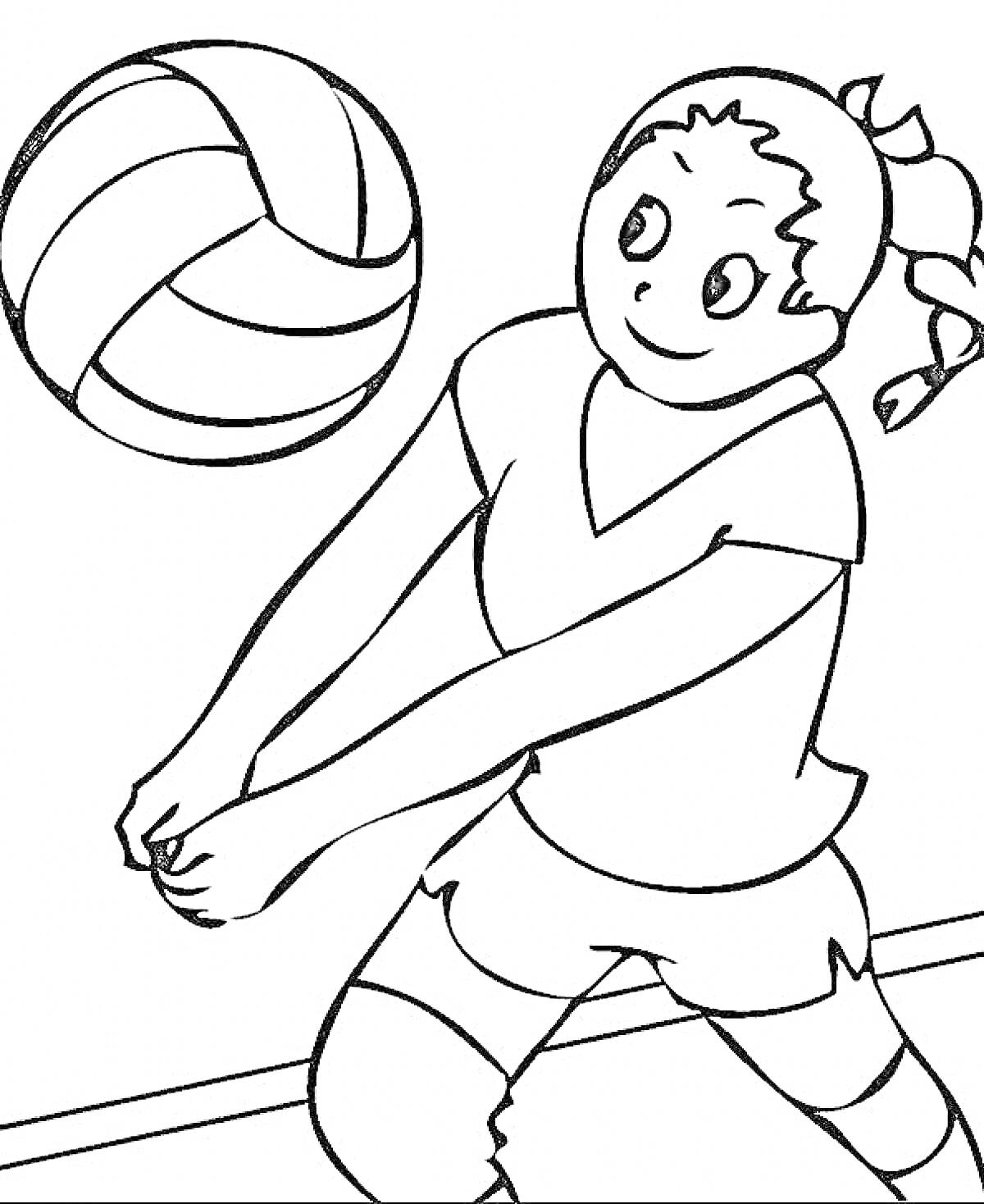 На раскраске изображено: Волейбол, Девочка, Спорт, Активность, Команда, Движение, Форма, Игра, Мячи