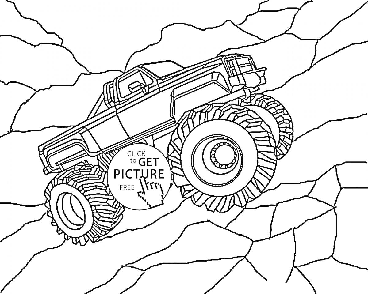 Раскраска Монстр-трак на скалистой дороге