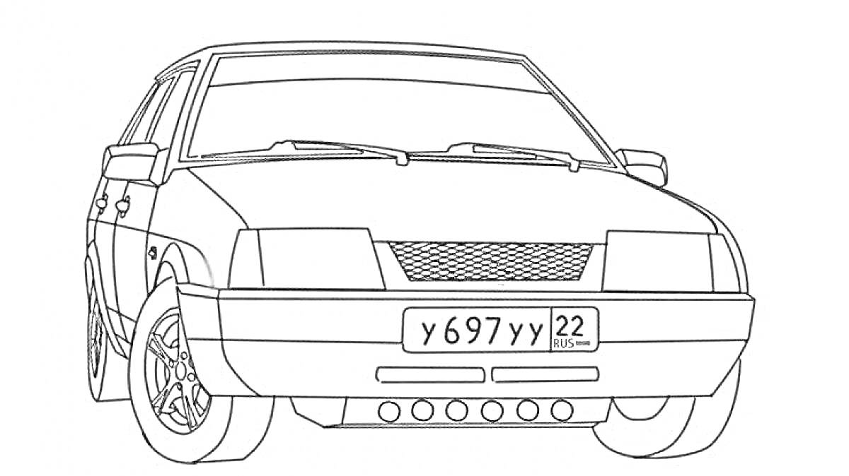 Раскраска Автомобиль ВАЗ-2109 с номерным знаком Y697YY22, передний вид
