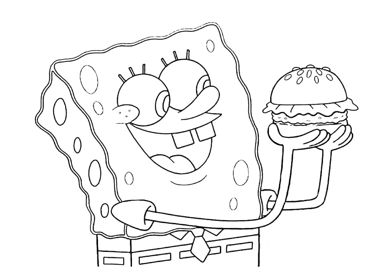 Раскраска Спанч Боб держит бургер