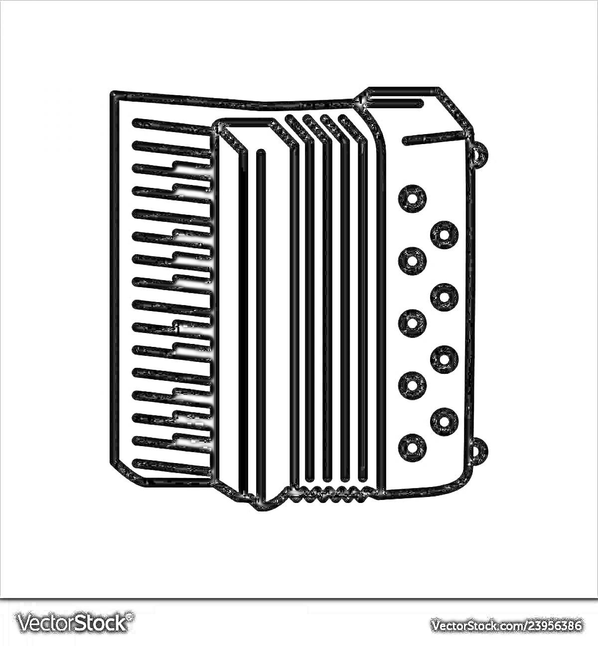 На раскраске изображено: Аккордеон, Клавиши, Кнопки, Музыка, Музыкальные инструменты