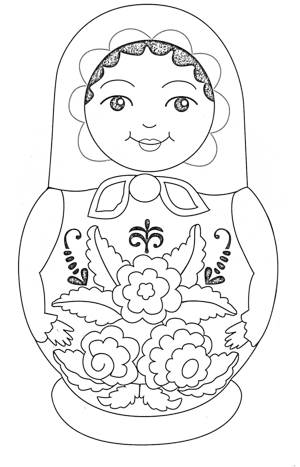 Раскраска Матрешка с цветочным узором