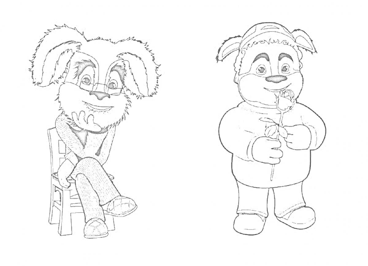 Раскраска два персонажа Барбоскины - Тим на стуле и Тим с мороженым