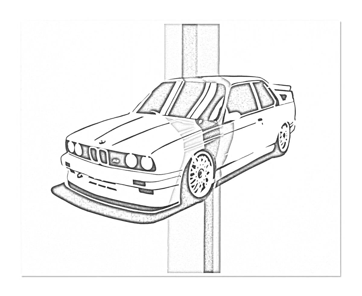 Раскраска BMW автомобиль с логотипом на лобовой части, раскраска