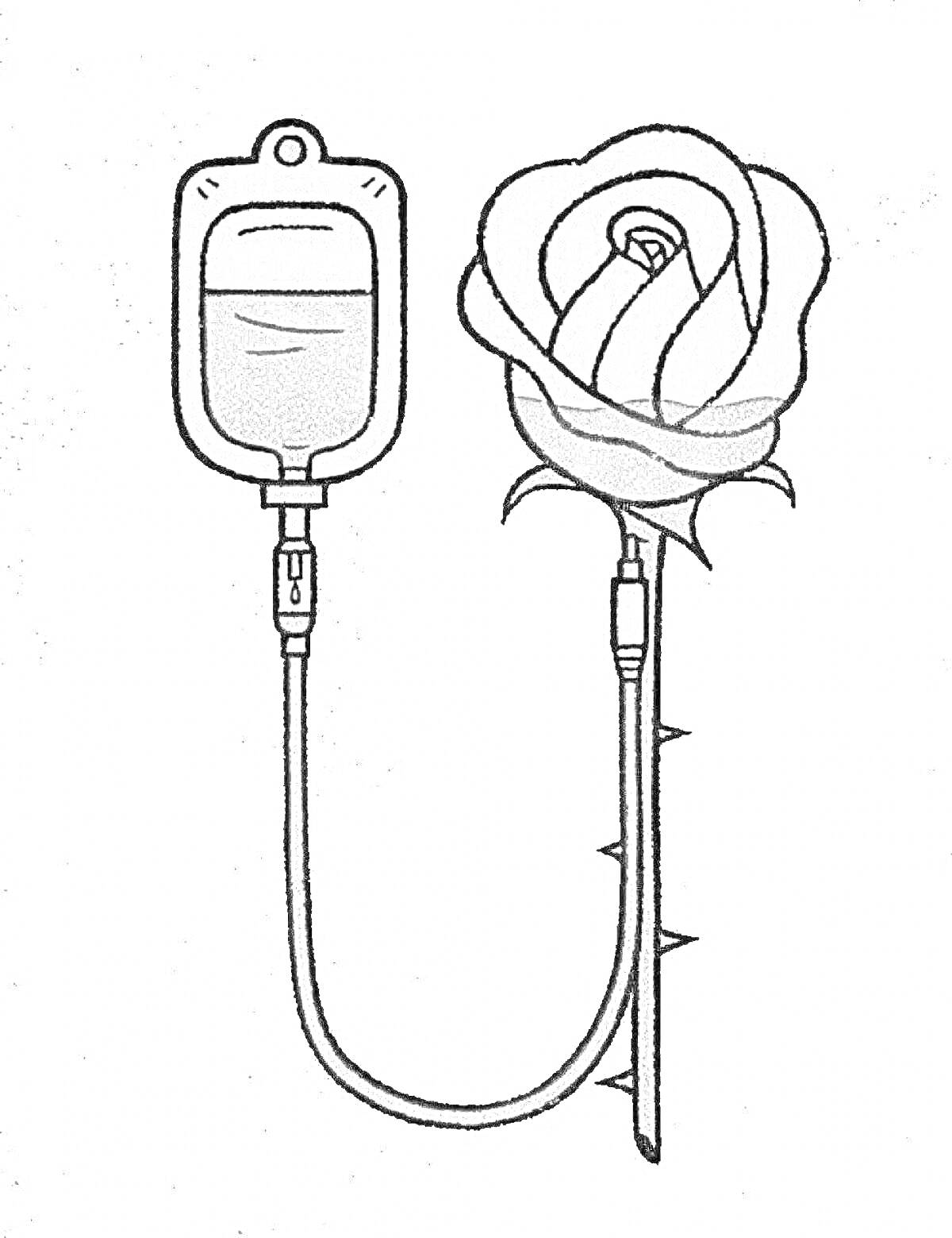 Раскраска Пакет для переливания крови, соединенный с розой