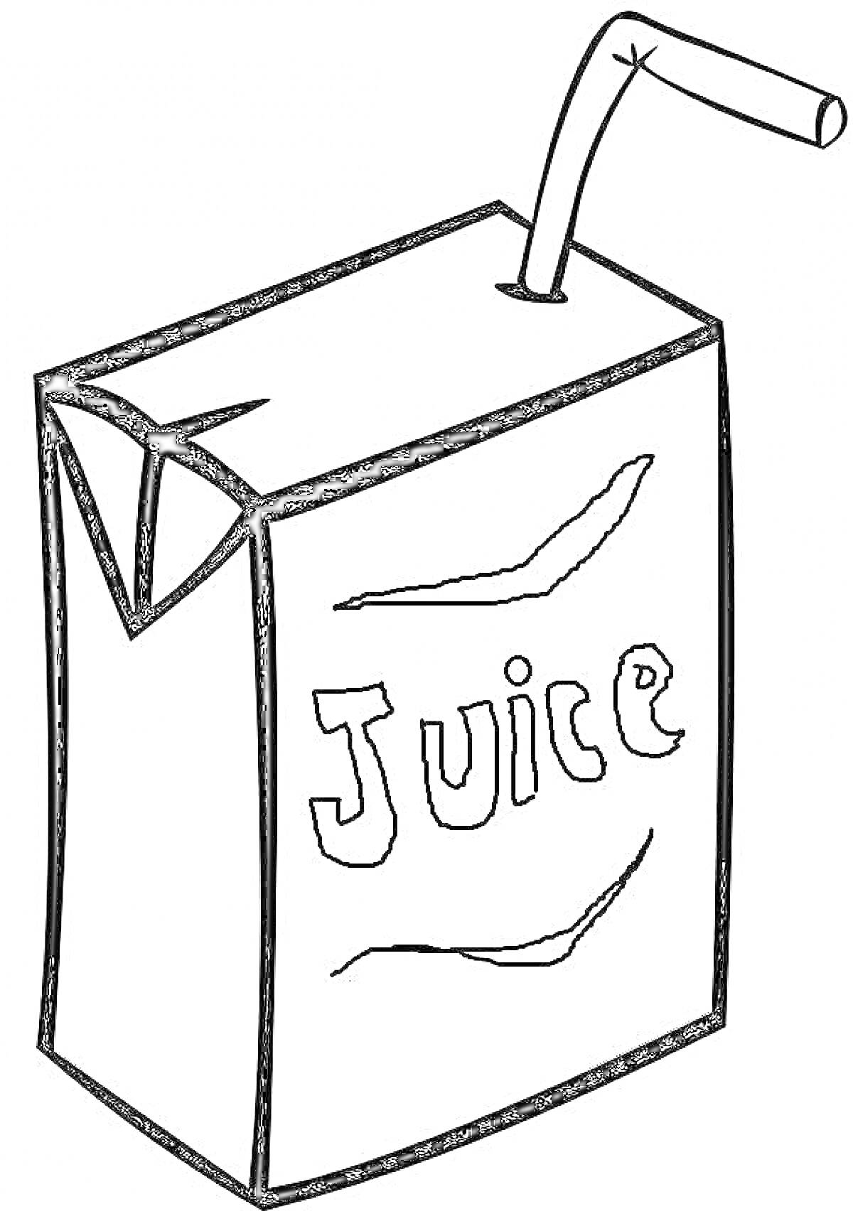 Раскраска Пакет сока с трубочкой и надписью Juice